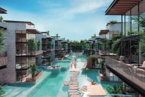 Luxury Apartment, Eco-Friendly, Outdoor amenities, large pool, green areas, cycle path to the beach and Hotel Zone, on Coba Avenue for sale