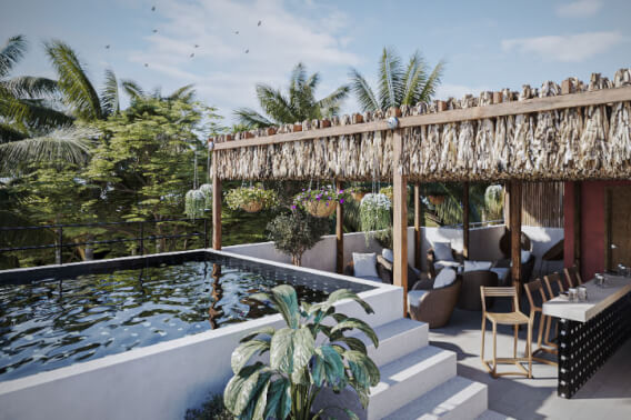 Apartment with roof top pool and grill area, hammock zone, palapa, pet friendly, pre-construction for sale in Cozumel