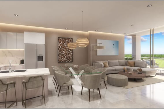 Golf course view condoiminium, service room, clubhouse, cenotes, beach club, parks, 2 covered parking spaces, pre-construction- sale Playa d