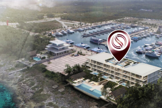 Ocean view condo, 4 bedrooms, private pool and garden, in front of the marina, pre-construction, for sale, South Hotel Zone Cozumel.
