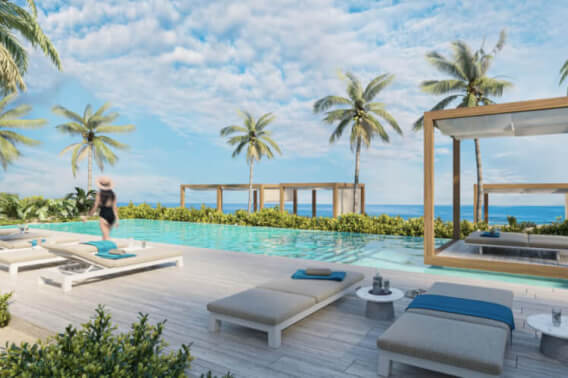 Ocean view apartment with private outdoor Jacuzzi, furnished, pre-construction, for sale in Puerto Morelos.