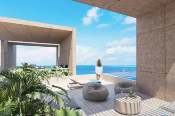 Departamento vista al mar con Jacuzzi privado, pre-construcci&oacute;n,  Venta en Puerto Morelos.