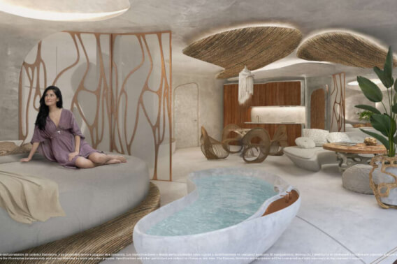 Sculpture for living, penthouse with iconic design, plunge pool, fire pit, 112 m2 terrace, spa, restaurant, art gallery, luxury hotel, for s