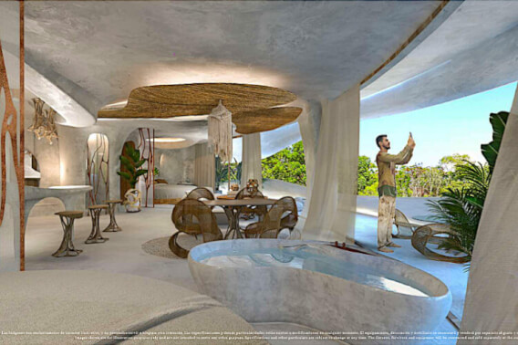 Sculpture for living, penthouse with iconic design, plunge pool, fire pit, 112 m2 terrace, spa, restaurant, art gallery, luxury hotel, for s