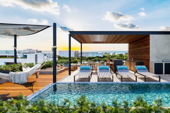 Studio with private terrace, pool, gym and hammock area, Downtown, for sale, Playa del Carmen.