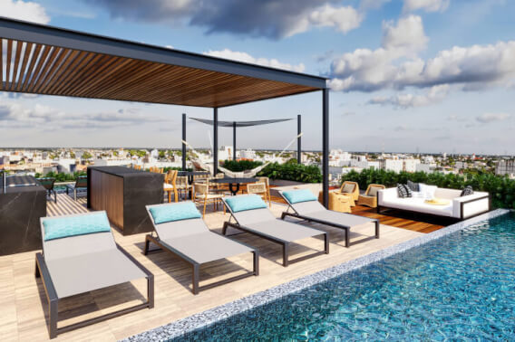 Studio with private terrace, Gym, Pool and Jacuzzi, Downtown, for sale, Playa del Carmen.