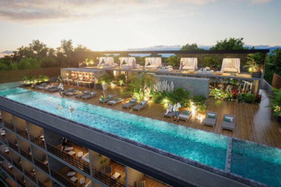 Studio with terrace, ocean view amenities, for sale Downtown Playa del Carmen