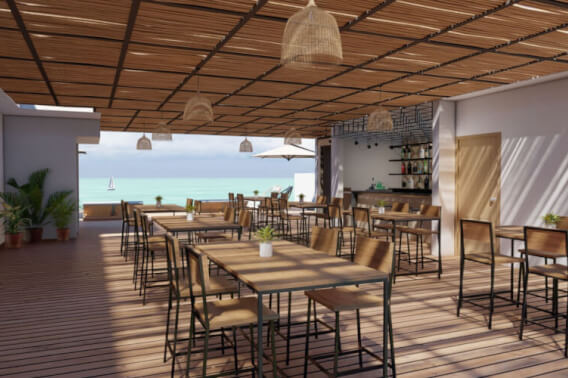 Fifth-floor studio with ocean views for sale, beachfront, Puerto Morelos