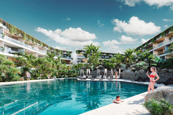 Luxury studio for sale in Playacar, 4 pools, playground for children, Pet zone, gym, clubhouse, restaurant, terrace bar, concierge and more,