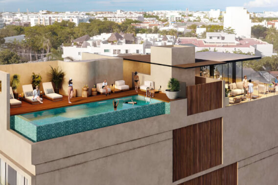 Fully furnished and equipped studio for sale with infinity pool, terrace