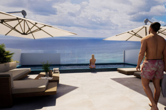 Studio for sale near the beach with oceanview pool, gym, BBQ area, sky bar