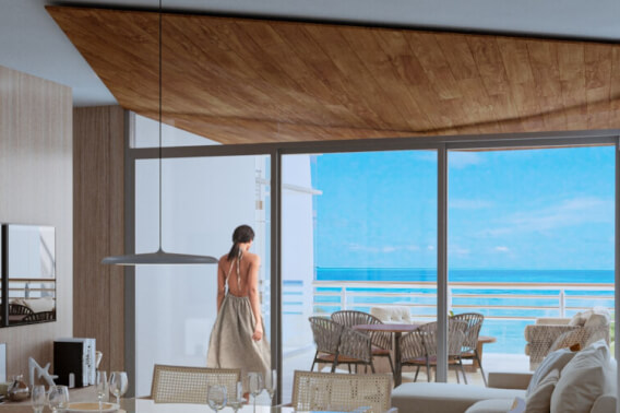 Two-story oceanfront penthouse with pool, pre-sale Playa del Carmen.