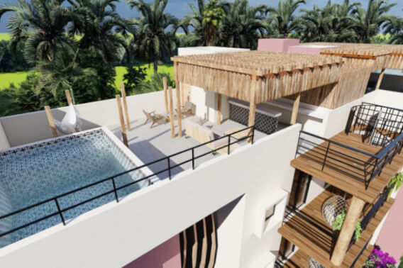 Penthouse with private pool, roof top pool and grill area, hammock zone, palapa, pet friendly, pre-construction for sale in Cozumel
