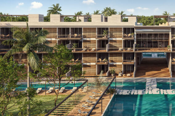 Double height condo, in golf course with beach club, double terrace, TV room, in Corasol, Playa del Carmen, pre-construction.
