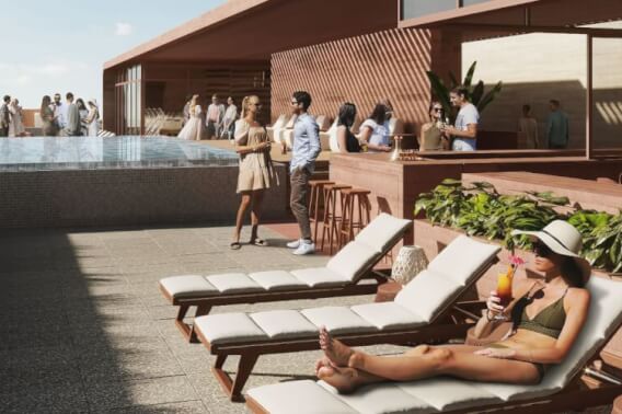 Penthouse with 21 m2 terrace, infinity pool, pet spa, cowork, gym, pre-construction, on Nader Avenue, Cancun, for sale.