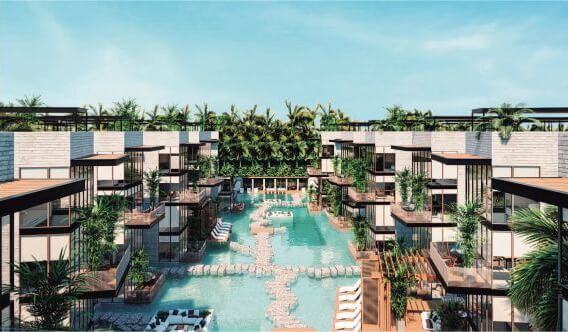 Eco-friendly penthouse, pool with multiple outdoor areas, green views, bicycle path to the beach and Hotel Zone, on Avenida Coba, for sale