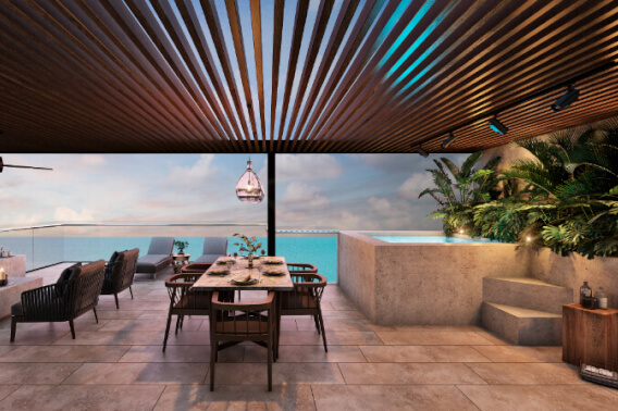 Marina view penthouse with beach club, sea boardwalk, pre-construction, for sale Progreso, Yucatan.