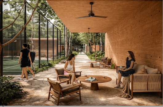 Mixed-use multi-family lot for sale with pools, cenote, and green areas