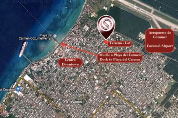 Residential lot in downtown Cozumel for sale, 637 m2, 700 meters from the boardwalk, single-family land use.
