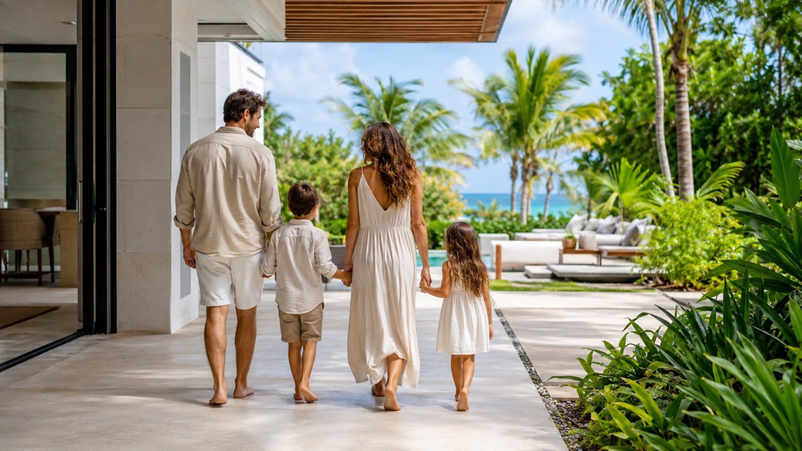 Family enjoying outdoor living at a Cancún residence