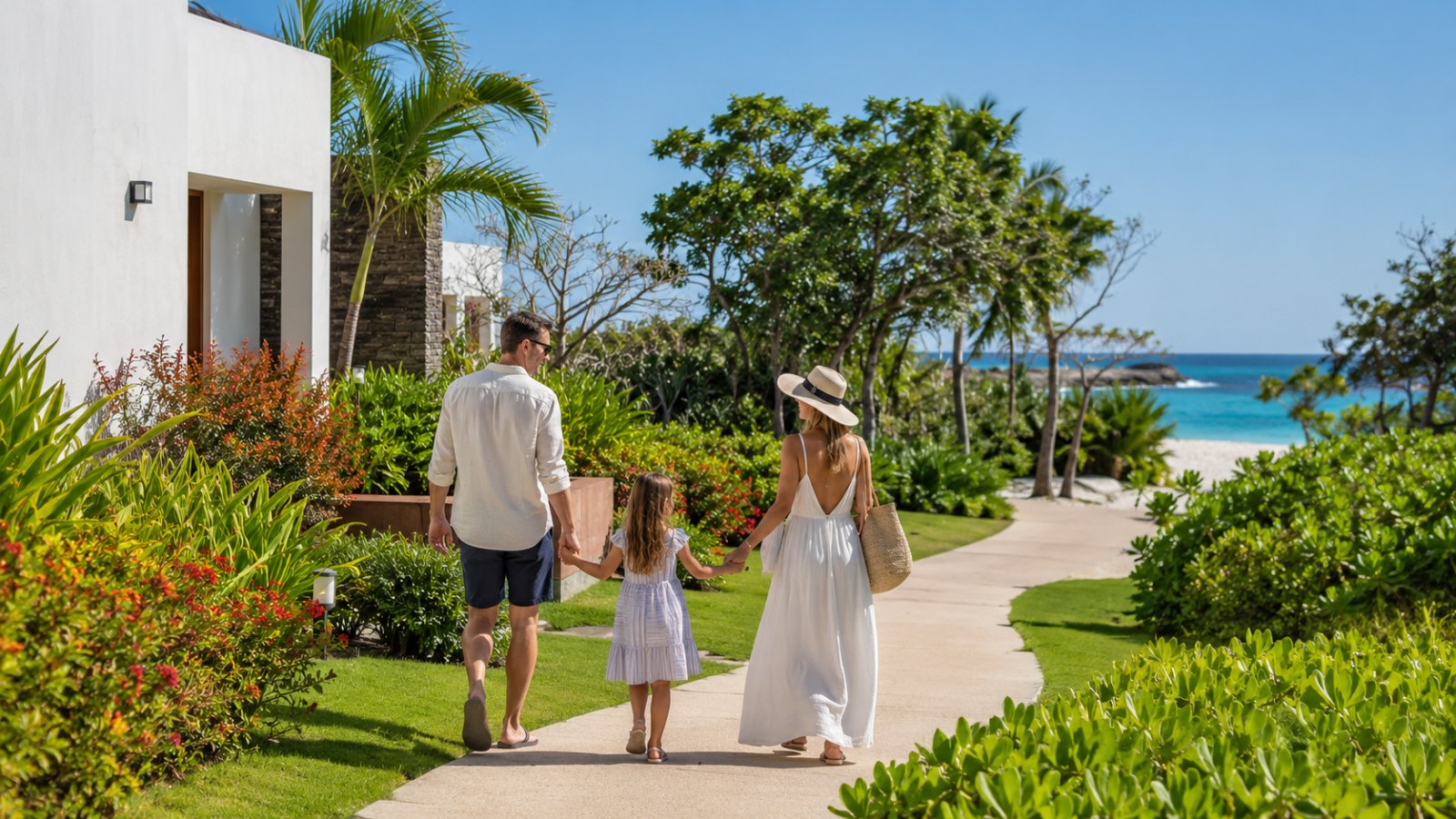 Family enjoying everyday luxury lifestyle in Huatulco near the beach