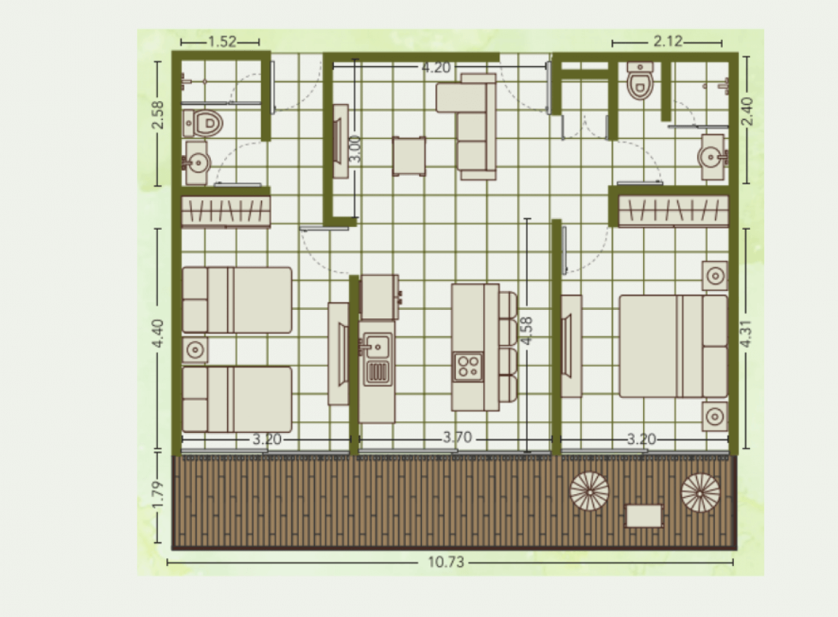 Departamento alberca privada con jardin de 58m2, area de yoga, area de asadores, 2 albercas con areas lounge, pre construccion, venta Tulum.