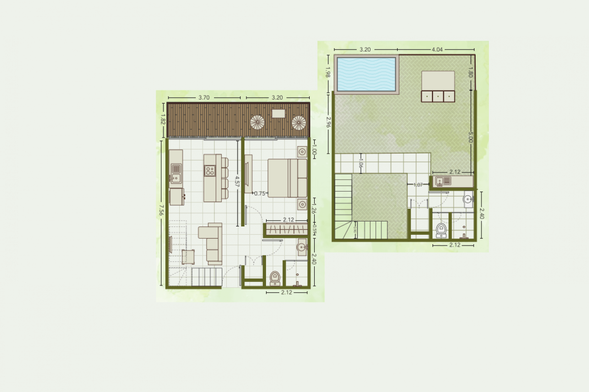 Penthouse con terraza de 32 m2 y alberca privada, doble regadera y doble lavabo, bioarquitectura, coworking, alberca salina, jardin zen, pan
