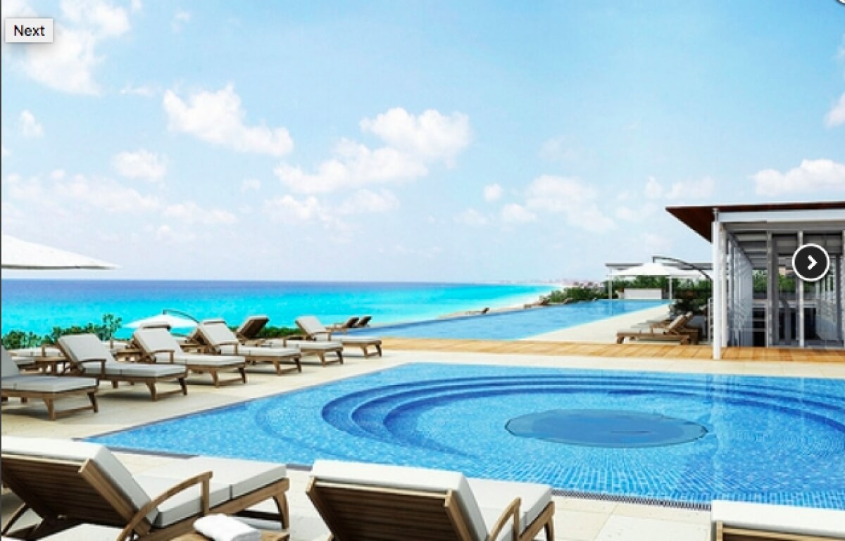 Luxury penthouse with ocean and marina views, with amenities: infinity pool, spa, gym, lounge area, event room, lobby, in Puerto Cancun
