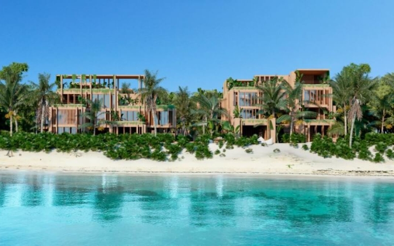 Departamento frente al mar con alberca privada, club de playa privado y amenidades de hotel en venta Tulum, Tankah.