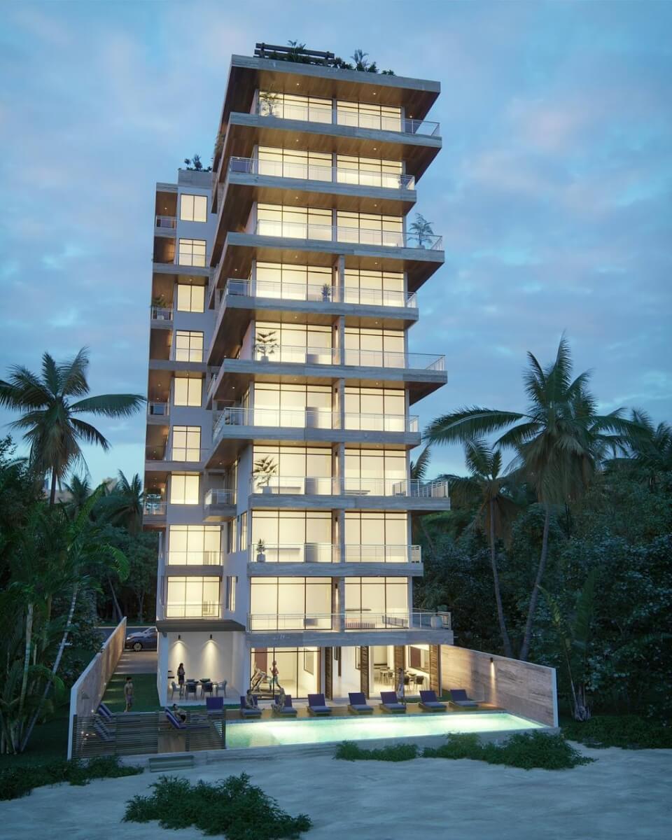 Beachfront apartment, ground floor, in pre-construction, Puerto Morelos, for sale.