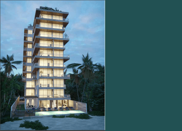 Oceanfront apartment, 2 jacuzzis, lock off system, private beach, gym, pet area, and more pre-construction, Puerto Morelos for sale.
