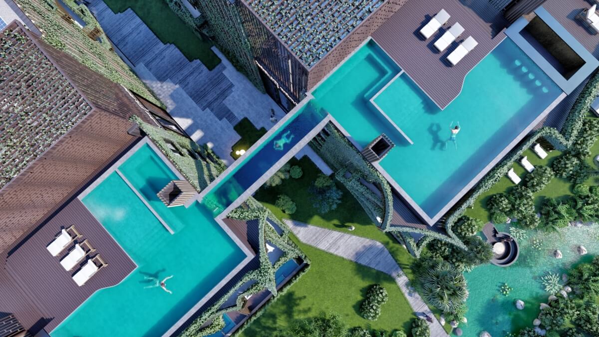 Penthouse with private Jacuzzi, solar panels, pool, barbecue area, gym, waterfall and more, lock off system Aldea Zama, Tulum