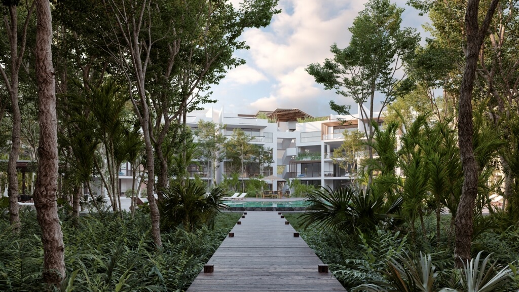 Penthouse con terraza privada, con areas verdes, Gym, centro de negocios, area para yoga y gym, jardín de hamacas, en Aldea Zama Tulum, venta.
