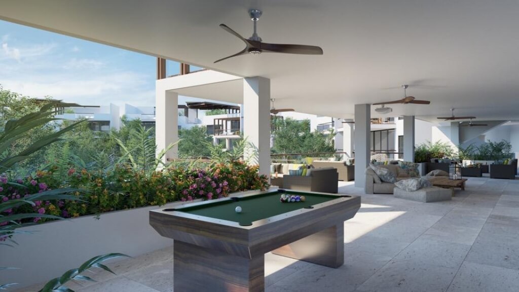 Apartment with roof top pool, barbecue, gym, fire pit, pre-construction for sale in Aldea Zama, Tulum.