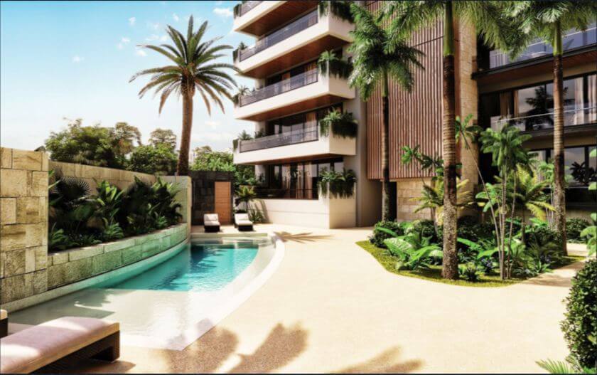 Apartment with a 25 m2 terrace, family pool and adult pool, dog area, gym, spa, and more, in pre-construction, for sale Cancun.