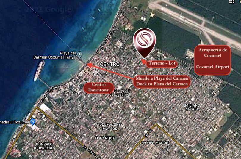 Residential lot in downtown Cozumel for sale, 637 m2, 700 meters from the boardwalk, single-family land use.