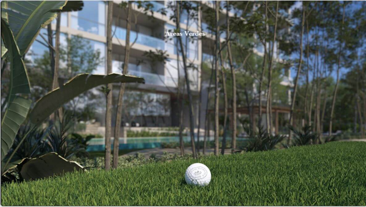 Golf course, penthouse with 129 m2 private terrace, service room, clubhouse, cenotes, beach club, parks, 2 covered parking spaces, pre-const