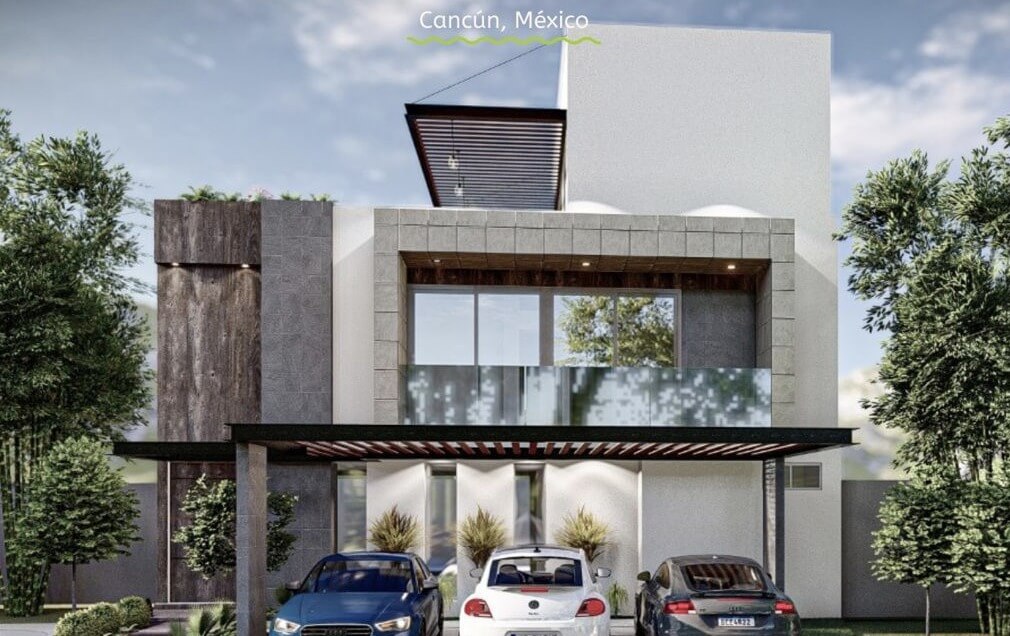 Casa con alberca privada, roof garden, jardin interior, casa club con canchas deportivas, Residencial Aqua, Cancun, en venta.