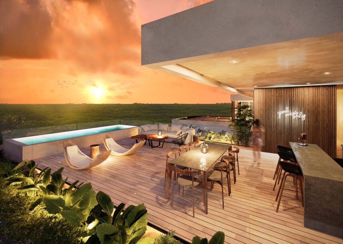 Penthouse with unique design, plunge pool, fire pit, 150 m2 terrace, 2 terraces, spa, restaurant, art gallery, luxury hotel, for sale Tulum