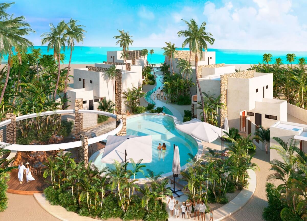 Oceanfront condominium, with beach club, green areas and amenities, in pre-construction for sale Chicxulub Yucatan