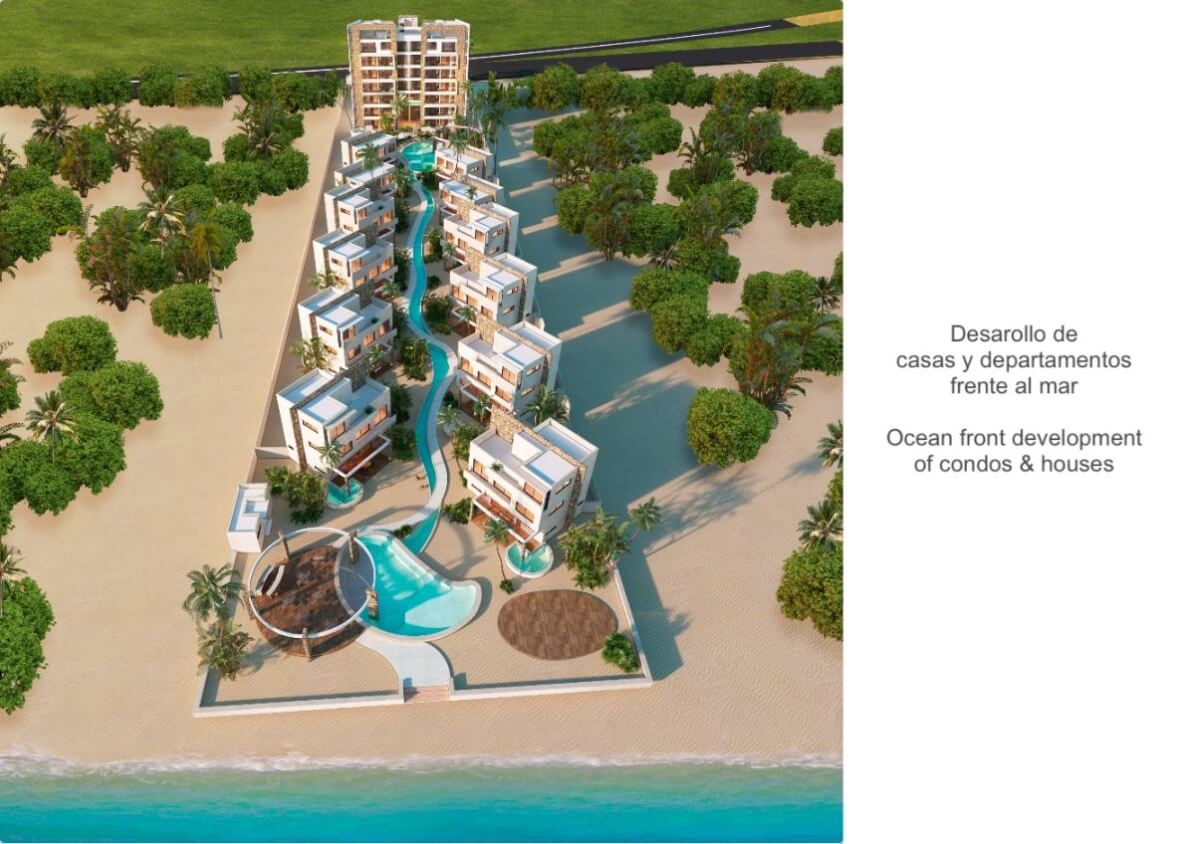 Oceanfront condominium, with beach club, green areas and amenities, in pre-construction for sale Chicxulub Yucatan