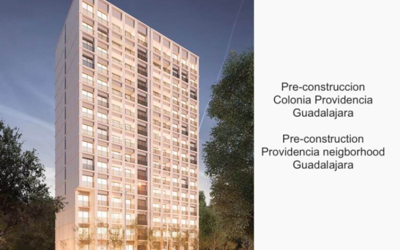 Luxury condominium with large windows, modern lobby, meeting room and business center, in pre-construction for sale in Providencia neighborh