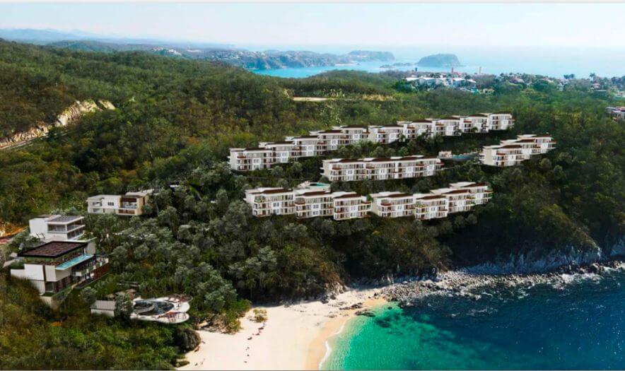 Condominio vista al mar, con club de playa y restaurante, 4 albercas, gimnasio, en venta Cosmo Residences, Huatulco.