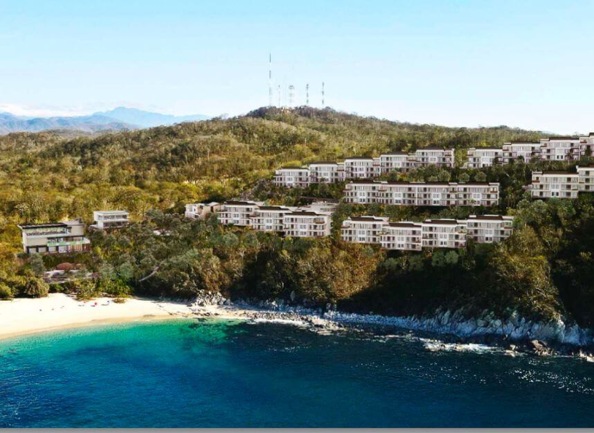 Beach front condominium, beach club with ocean access, spa, gym, yoga, golf and hotel services, pre-construction, for sale Huatulco.