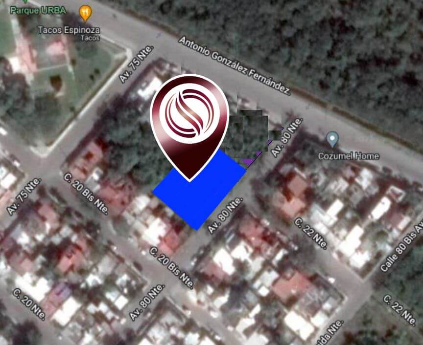 Lot 5 minutes from the beach, near the airport, 960 m2 for sale in Urba neighborhood, Cozumel.