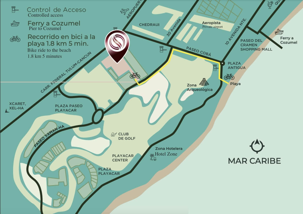 Condominium with cenote, pool, 400 meters from the beach, on the golf course, pre-construction-sale Playacar