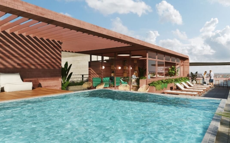 Departamento con jardin de 91 m2,alberca, pet spa, cowork, gimnasio, pre-construccion, sobre Ave. Nader, Cancun, en venta.