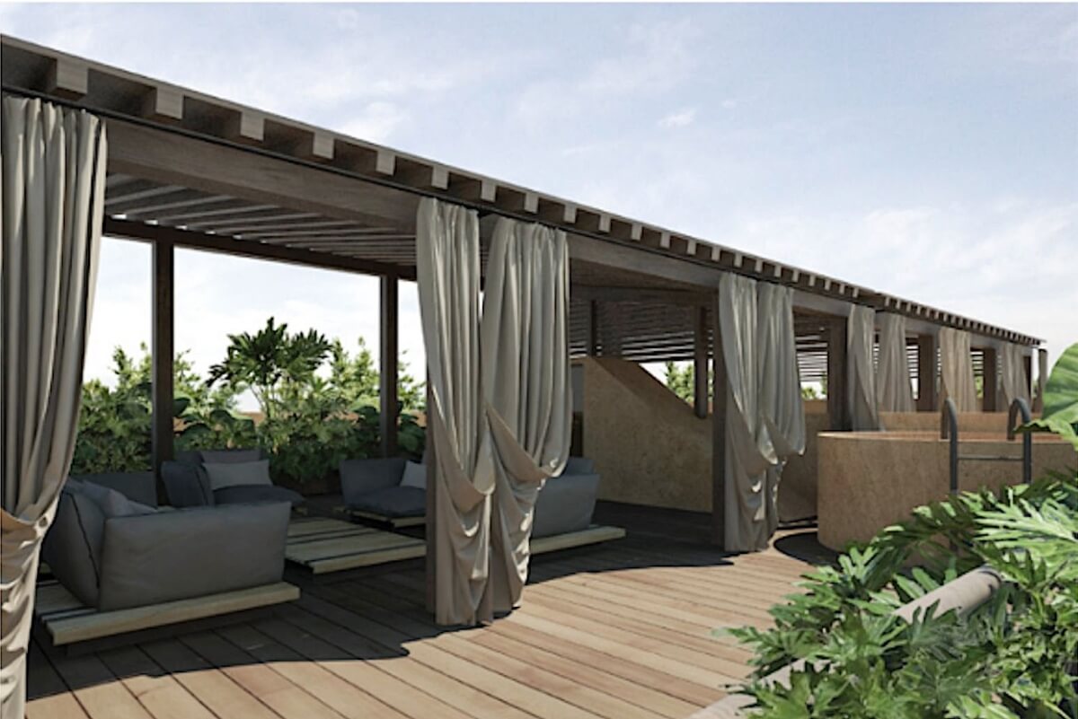 Apartamento cerca del malecón, terraza con alberca y vista al mar, venta Cozumel.