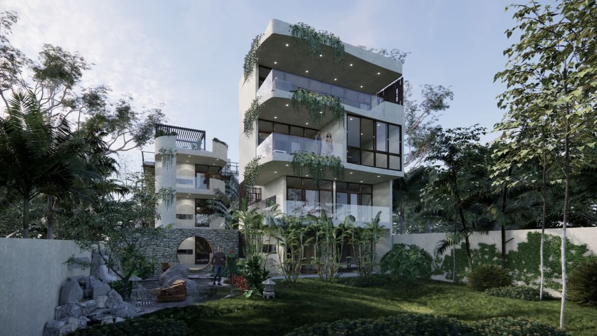 Studio with shopping area and art walk, 5-star hotel amenities, green areas, Boho Chic style in Tulum for sale