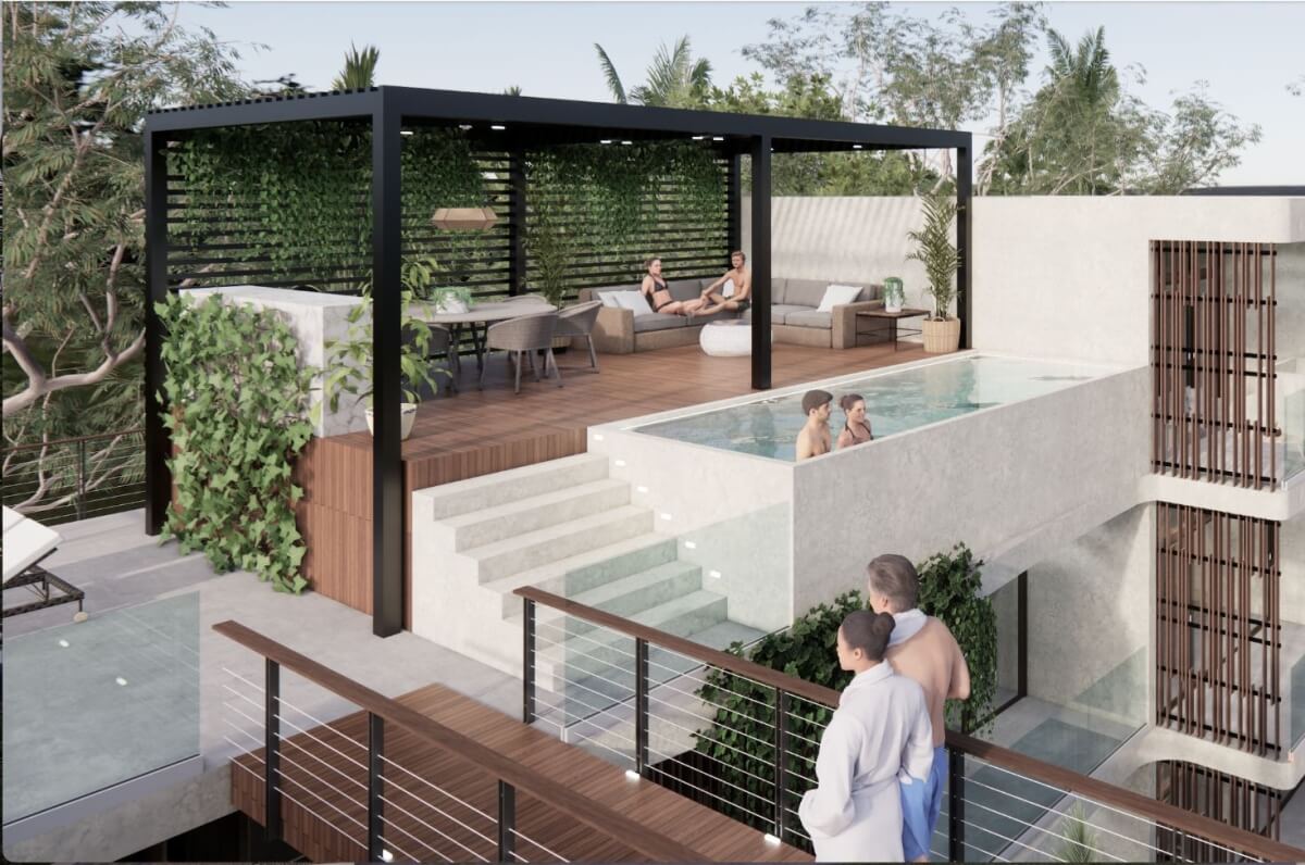 Furnished studio with 11 m2 terrace, Bio-Architecture, coworking, saline pool, zen garden, solar panels, pre-construction, sale Region 15 Tu